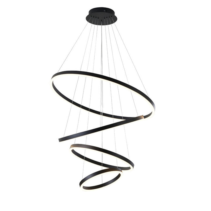 Frame LED Chandelier with Four Halo Hanging Rings in Matte Black by Bethel