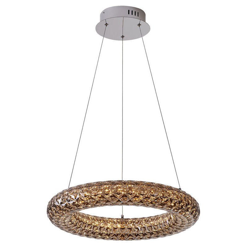 Clear Acrylic Halo Ring Chandelier with Hardware in Smoke Crystal by Bethel