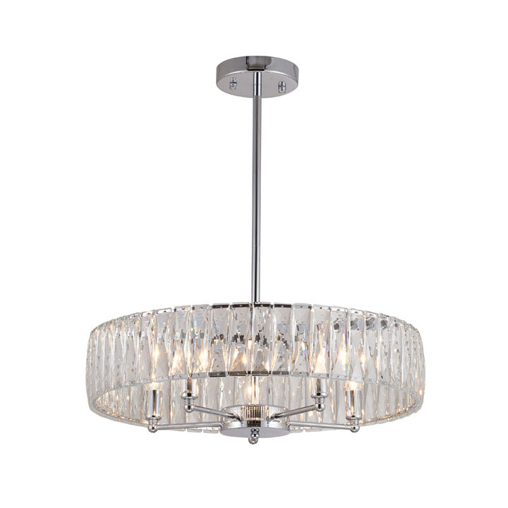 Round Metal Frame Chandelier with Clear Crystal Band in Chrome by Bethel