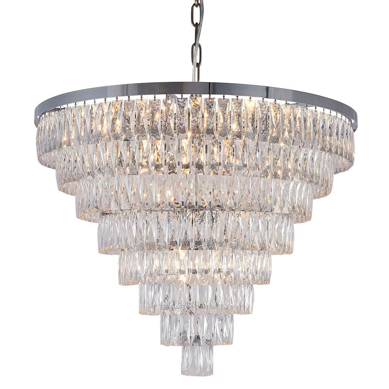 Eight Tier Chandelier with Clear Hanging Crystals in Chrome by Bethel