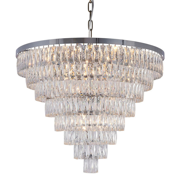 Eight Tier Chandelier with Clear Hanging Crystals in Chrome by Bethel