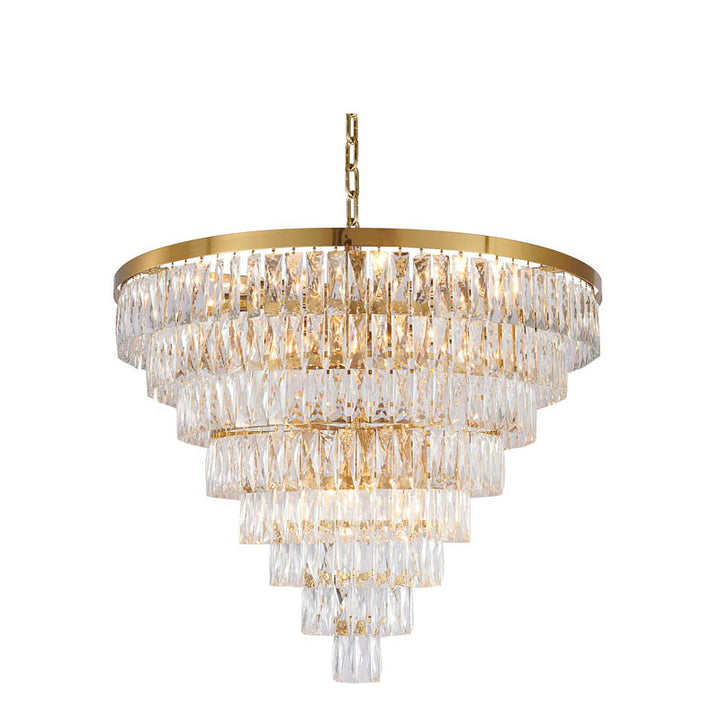 Eight Tier Chandelier with Clear Hanging Crystals in Gold by Bethel