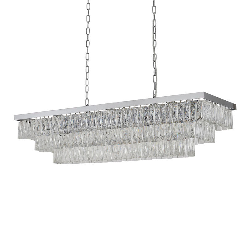Rectangular Frame Chandelier with Three Tiers of Clear Hanging Crystals by Bethel - view 6