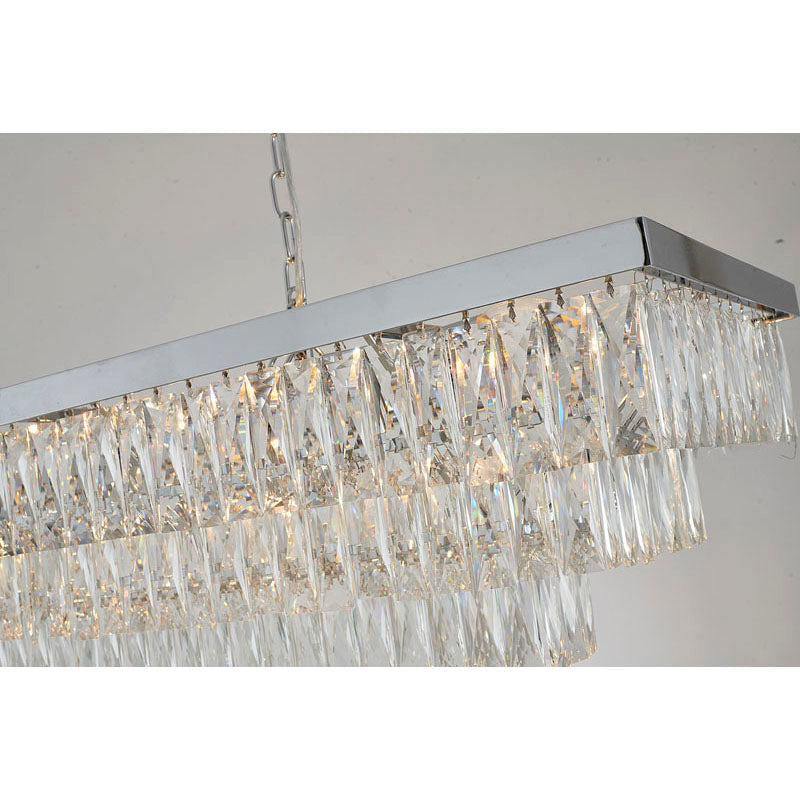 Rectangular Frame Chandelier with Three Tiers of Clear Hanging Crystals by Bethel - view 7