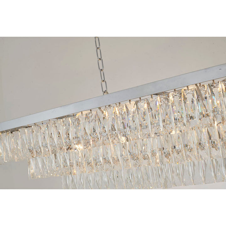 Rectangular Frame Chandelier with Three Tiers of Clear Hanging Crystals by Bethel - view 8