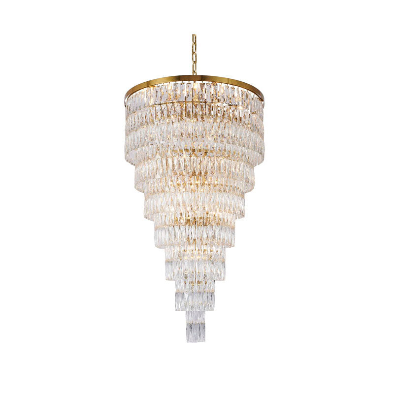 Steven Tier Chandelier with Clear Hanging Crystals in Gold by Bethel