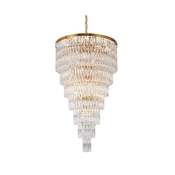 Steven Tier Chandelier with Clear Hanging Crystals in Gold by Bethel
