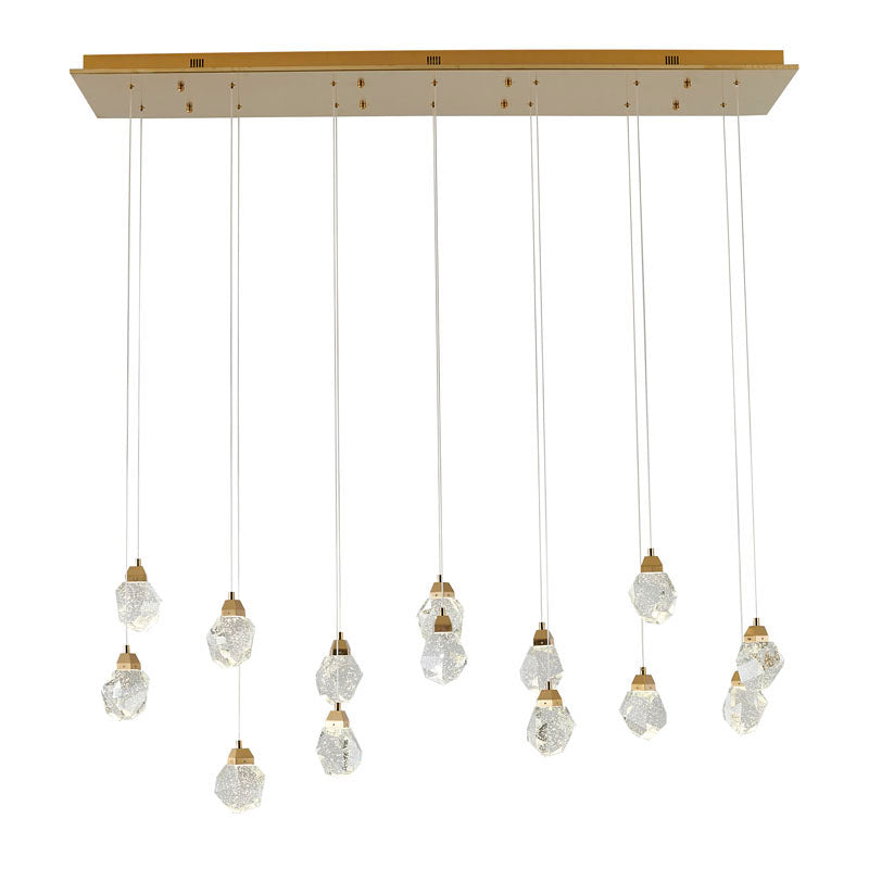 Gold Frame Island Light with Hanging Clear Bubble Crystal Pendants by Bethel