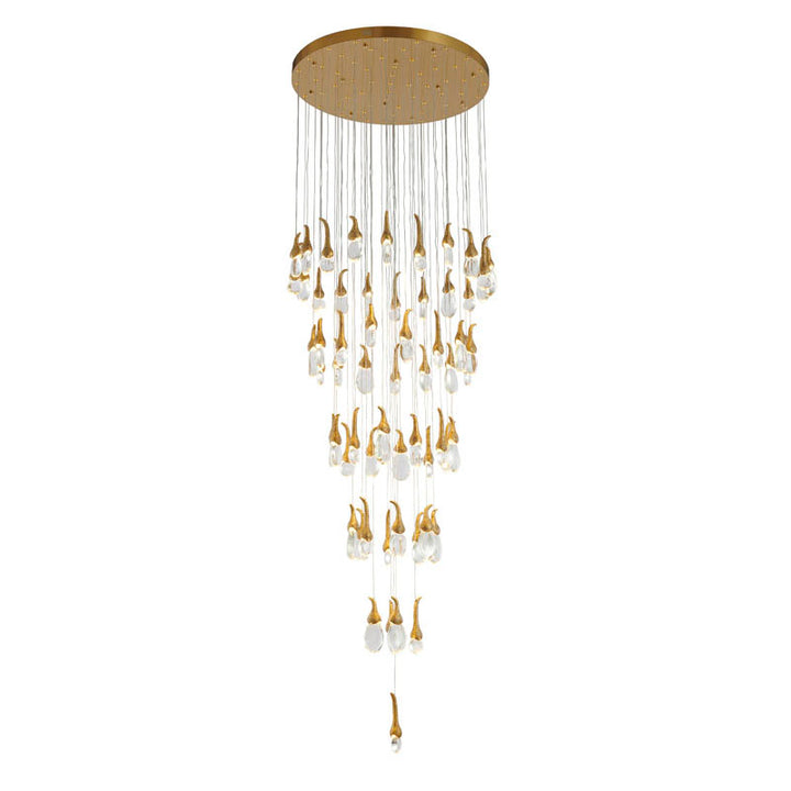 Antique Brass Metal Frame Chandelier with Crystal Hanging Bud Pendants by Bethel