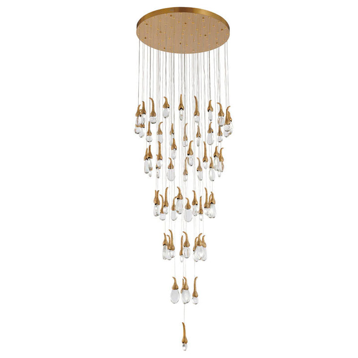 Antique Brass Metal Frame Chandelier with Crystal Hanging Bud Pendants by Bethel - view 2