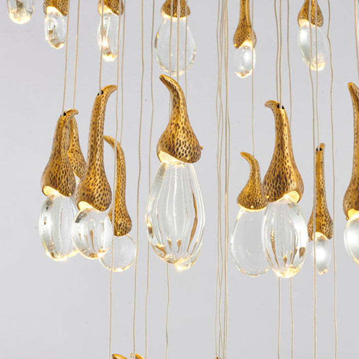 Antique Brass Metal Frame Chandelier with Crystal Hanging Bud Pendants by Bethel - view 3
