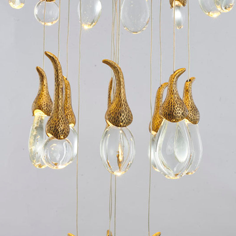 Antique Brass Metal Frame Chandelier with Crystal Hanging Bud Pendants by Bethel - view 4