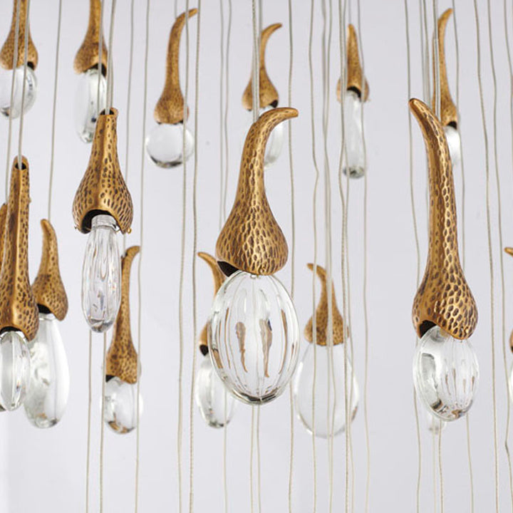 Antique Brass Metal Frame Chandelier with Crystal Hanging Bud Pendants by Bethel - view 5