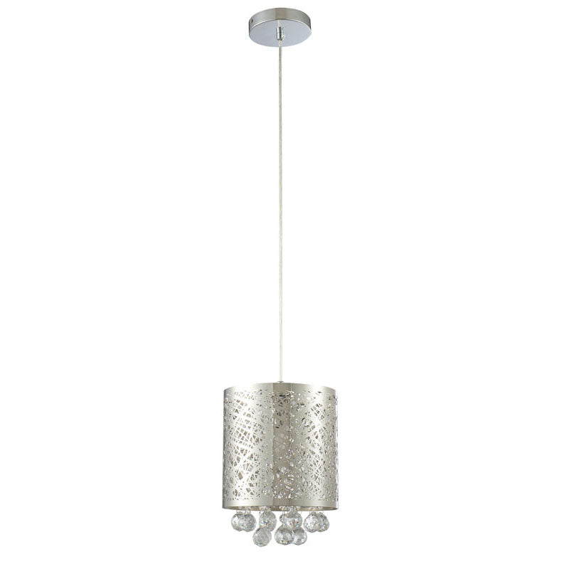 Stainless Steel Laser Cut Single Pendant Light with Clear Hanging Crystal Balls by Bethel - view 2