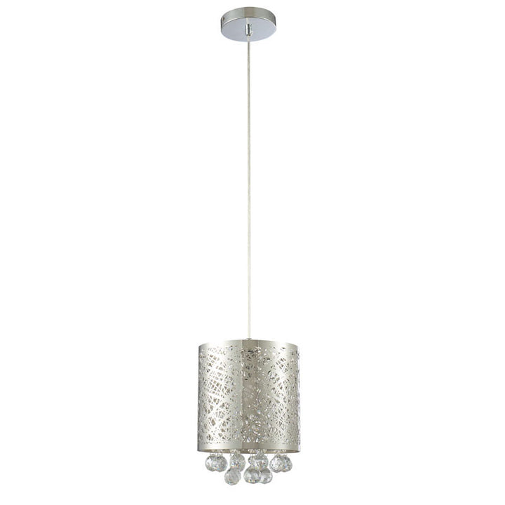 Stainless Steel Laser Cut Single Pendant Light with Clear Hanging Crystal Balls by Bethel - view 2