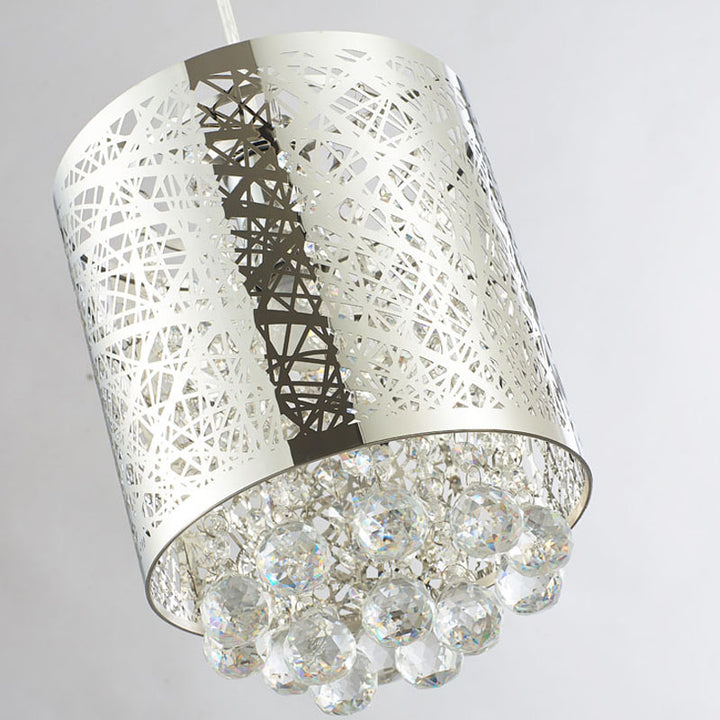 Stainless Steel Laser Cut Single Pendant Light with Clear Hanging Crystal Balls by Bethel - view 3