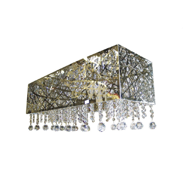Stainless Steel Laser Cut Rectangular Frame with Hanging Clear Crystals Chandelier, 29.5" x 9.5", by Bethel