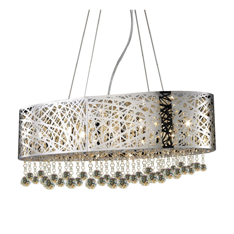 Stainless Steel Laser Cut Rectangular Frame with Hanging Clear Crystals Chandelier, 32" x 12", by Bethel