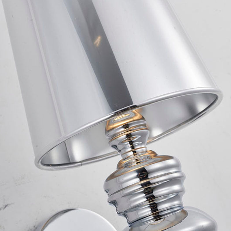 Polished Chrome Steel Armed Wall Sconce with Shade by Bethel - view 3