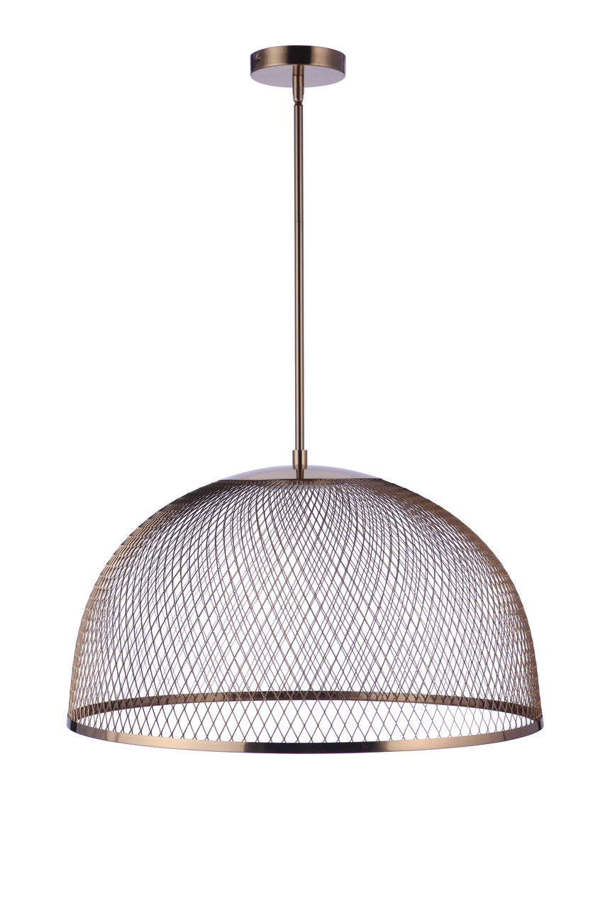 Sculptural Statement LED Pendant in Satin Brass / Metal Mesh Shade by Craftmade