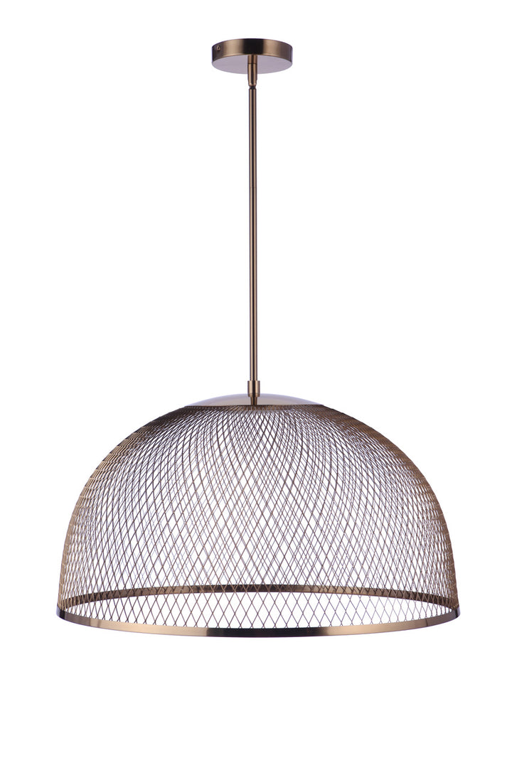 Sculptural Statement LED Pendant in Satin Brass / Metal Mesh Shade by Craftmade