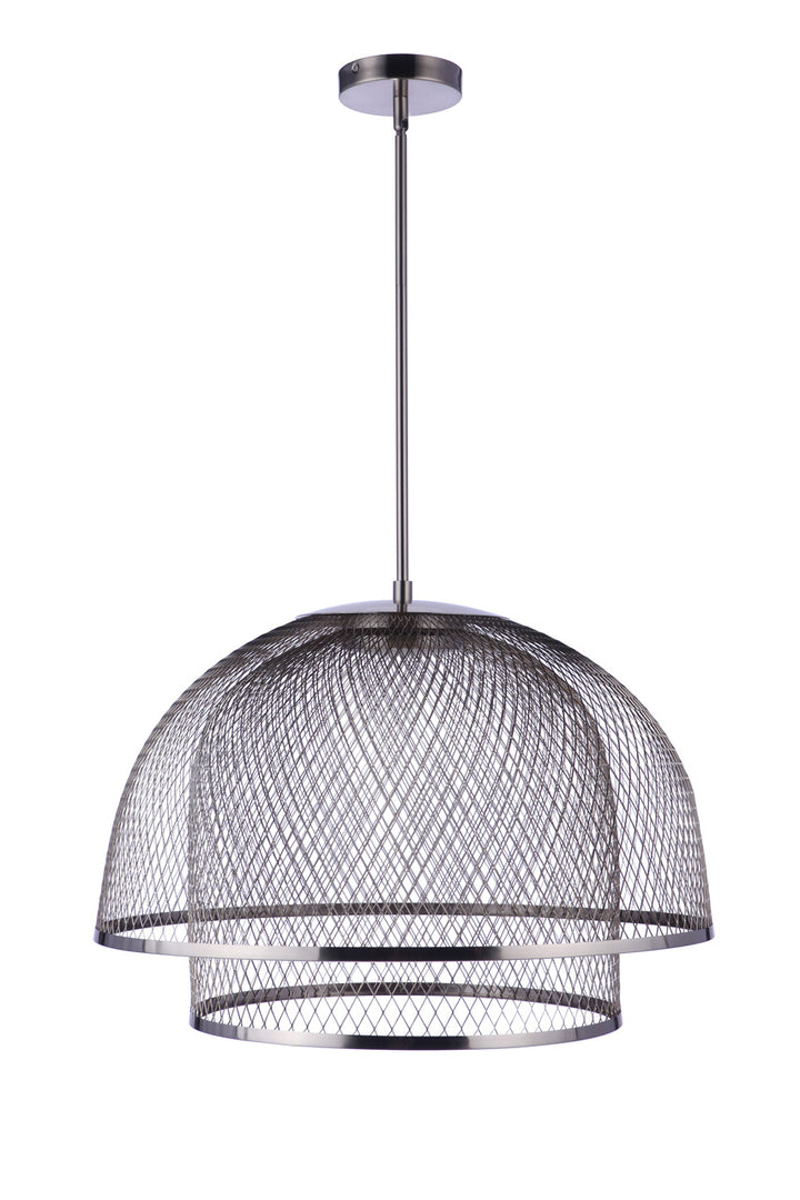 Sculptural Statement LED Pendant with Metal Mesh Double Shades in Brushed Polished Nickel by Craftmade