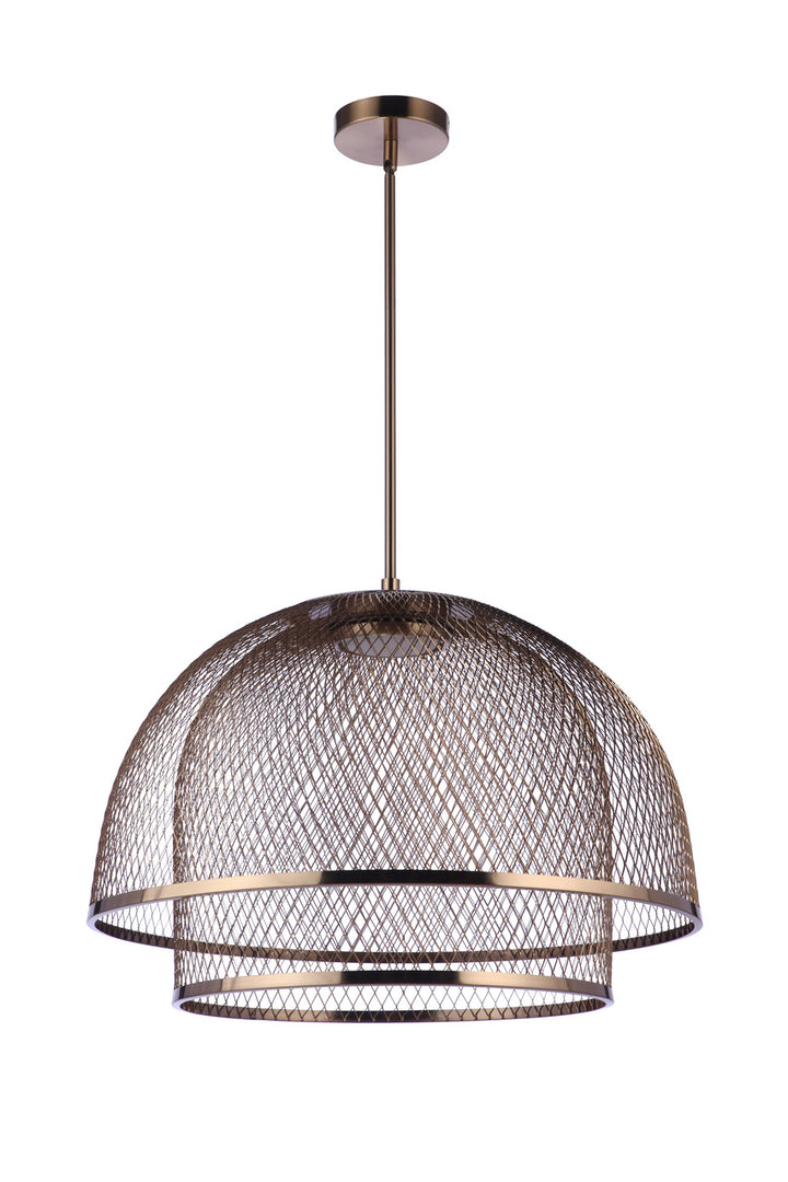 Sculptural Statement LED Pendant with Metal Mesh Double Shades in Satin Brass by Craftmade