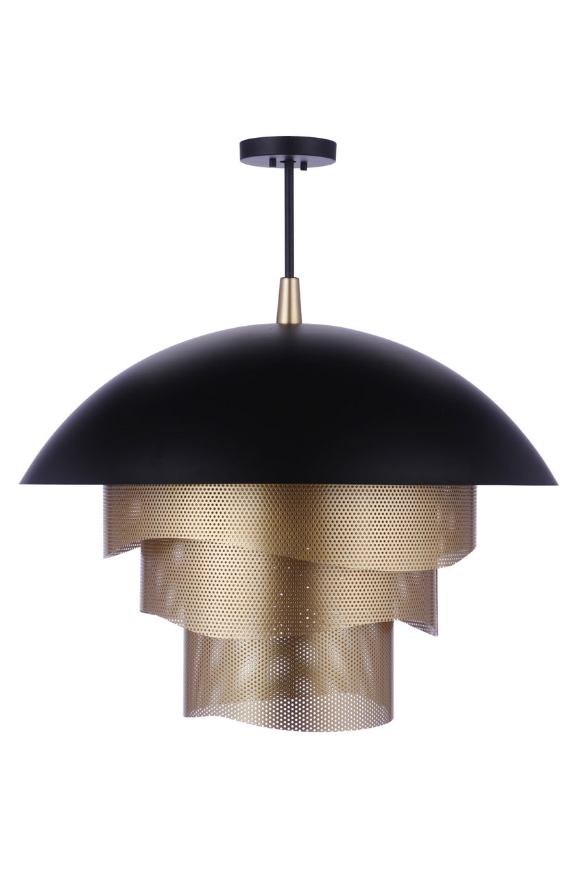 Sculptural Statement LED Dome with Mesh Tiers Pendant in Flat Black/Matte Gold by Craftmade