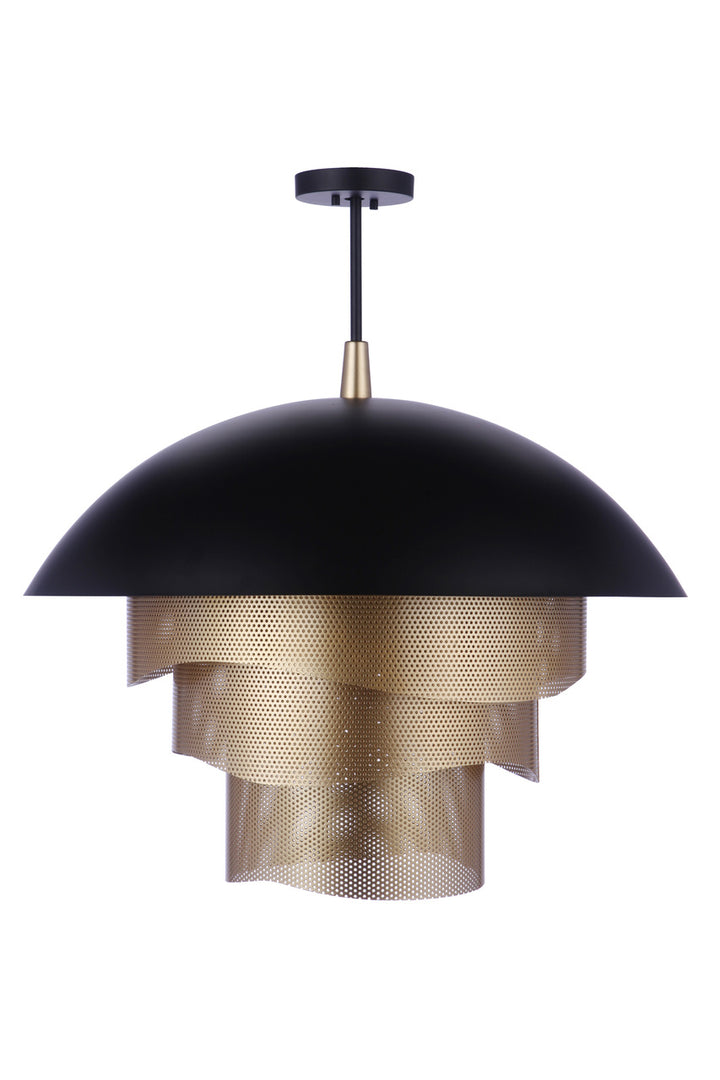 Sculptural Statement LED Dome with Mesh Tiers Pendant in Flat Black/Matte Gold by Craftmade