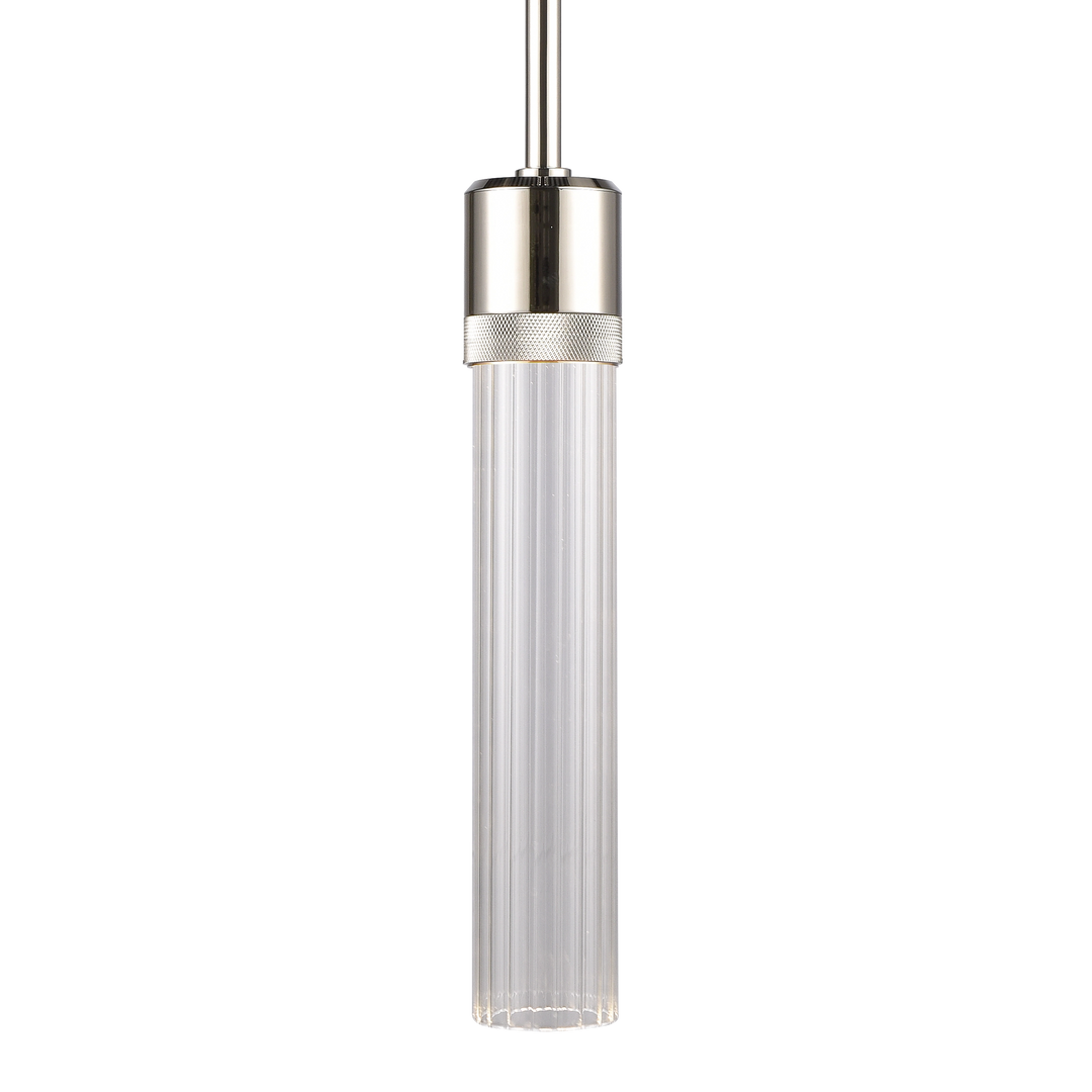 Zigrina Diamond Knurled LED Glass Pendant in Polished Nickel by Zeev