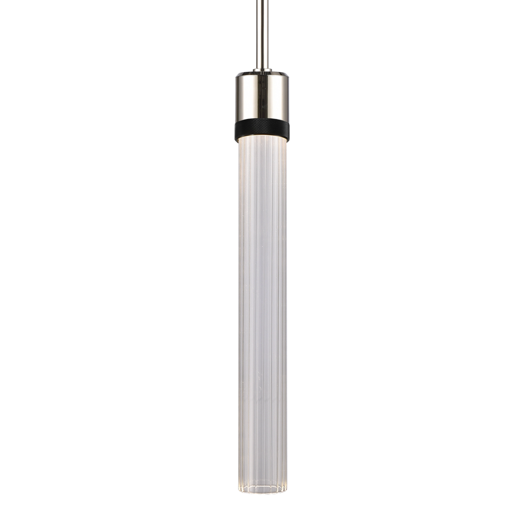 Zigrina Diamond Knurled LED Glass Pendant in Polished Nickel by Zeev