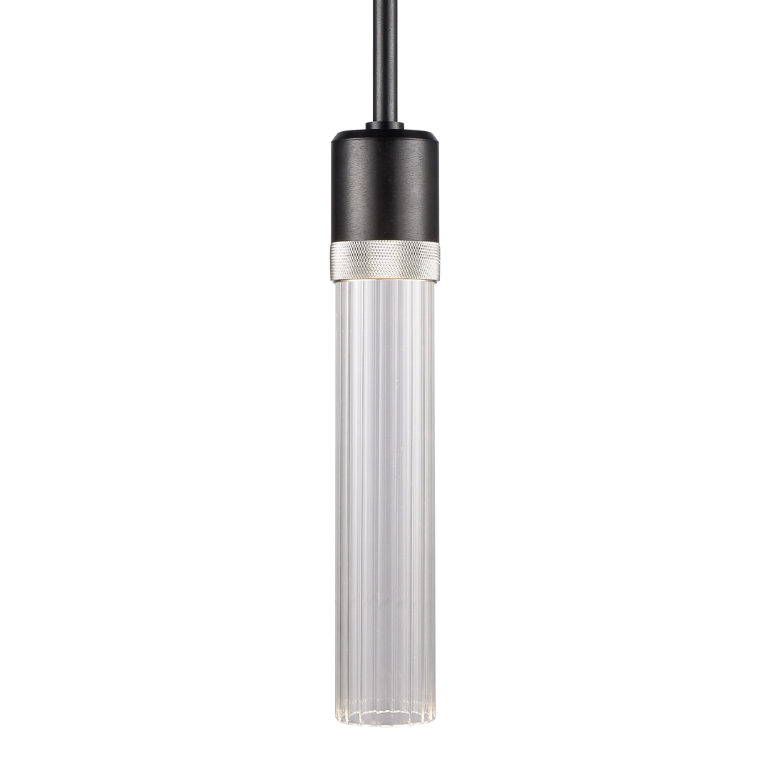 Zigrina Diamond Knurled LED Glass Pendant in Satin Brushed Black by Zeev