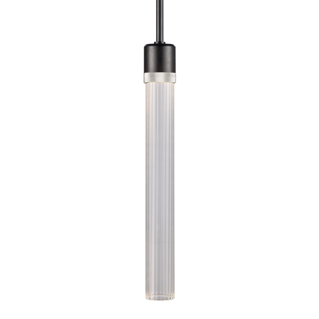 Zigrina Diamond Knurled LED Glass Pendant in Satin Brushed Black by Zeev