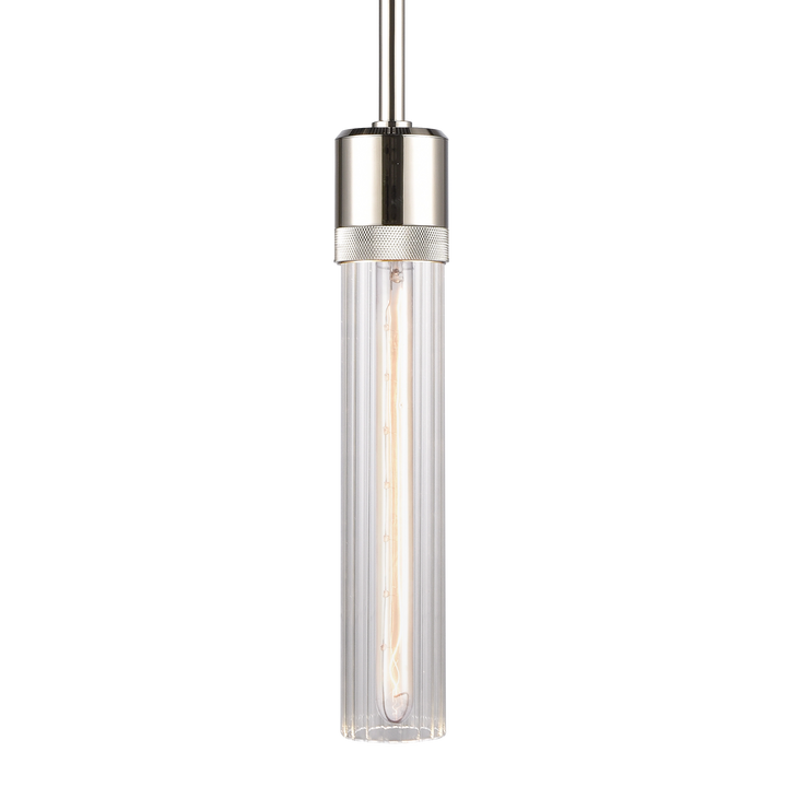 Zigrina Diamond Knurled Glass Pendant in Polished Nickel by Zeev