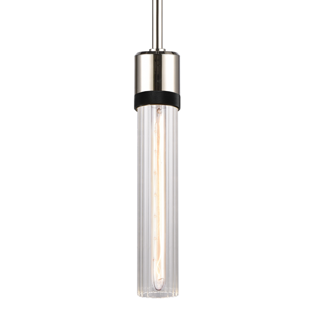 Zigrina Diamond Knurled Glass Pendant in Polished Nickel by Zeev