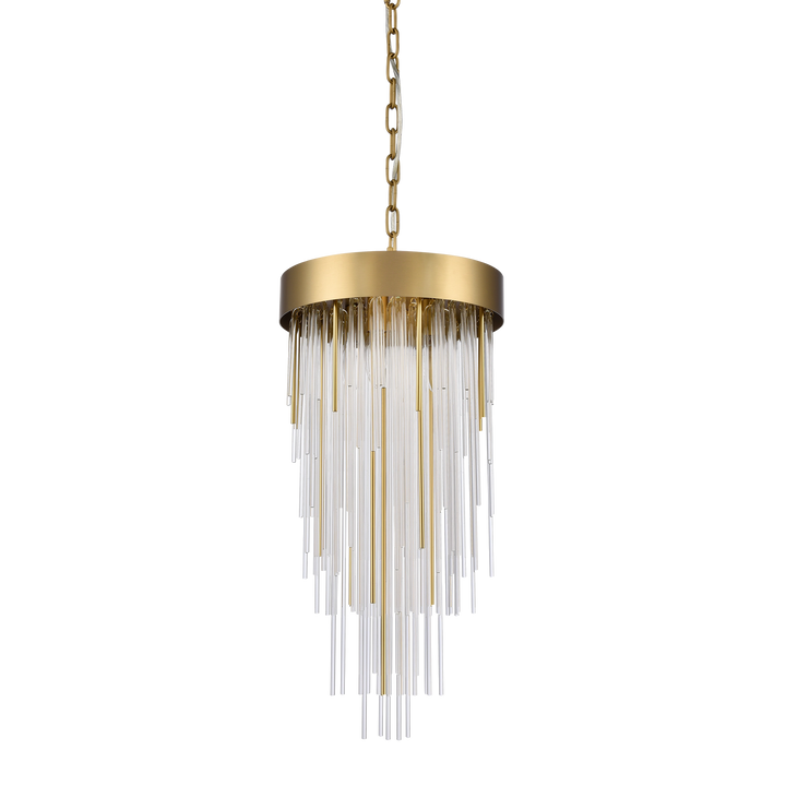 Waterfall Round Glass Mini-Pendant in Aged Brass by Zeev