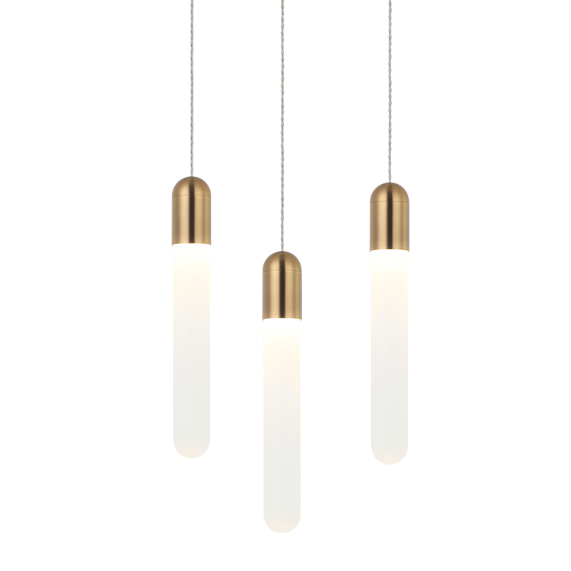 Aydin - Steel Frame with Frosted Cylindrical Glass Multiple Pendant in Aged Gold Brass by Matteo Lighting