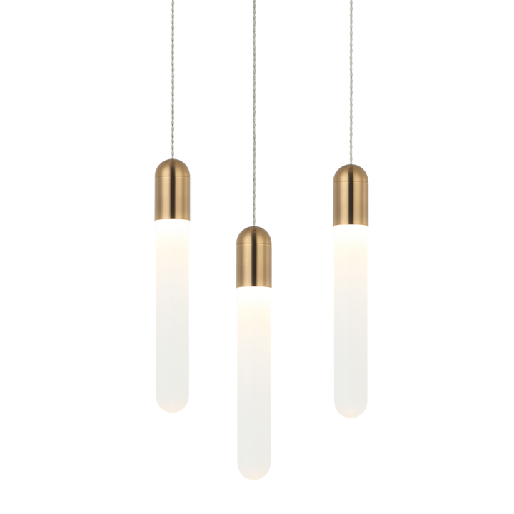 Aydin - Steel Frame with Frosted Cylindrical Glass Multiple Pendant in Aged Gold Brass by Matteo Lighting