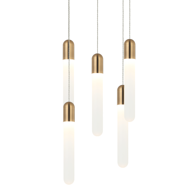 Aydin - Steel Frame with Frosted Cylindrical Glass Multiple Pendant in Aged Gold Brass by Matteo Lighting