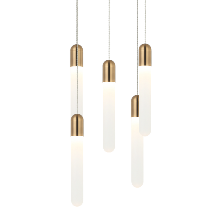 Aydin - Steel Frame with Frosted Cylindrical Glass Multiple Pendant in Aged Gold Brass by Matteo Lighting