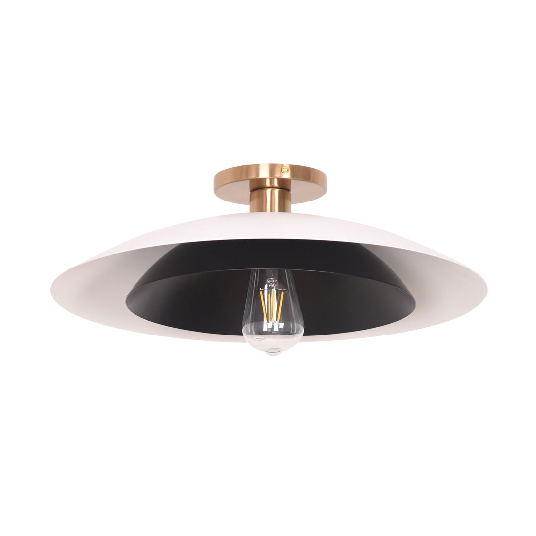 Pima 1 Light Semi-Flush Mount in Matte White & Matte Black & Aged Brass by Dainolite