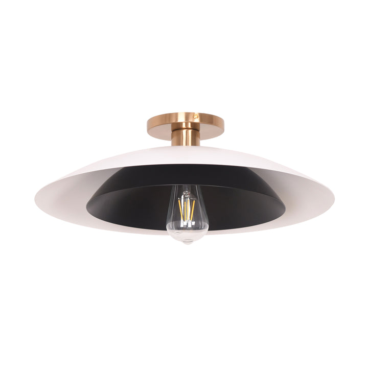 Pima 1 Light Semi-Flush Mount in Matte White & Matte Black & Aged Brass by Dainolite