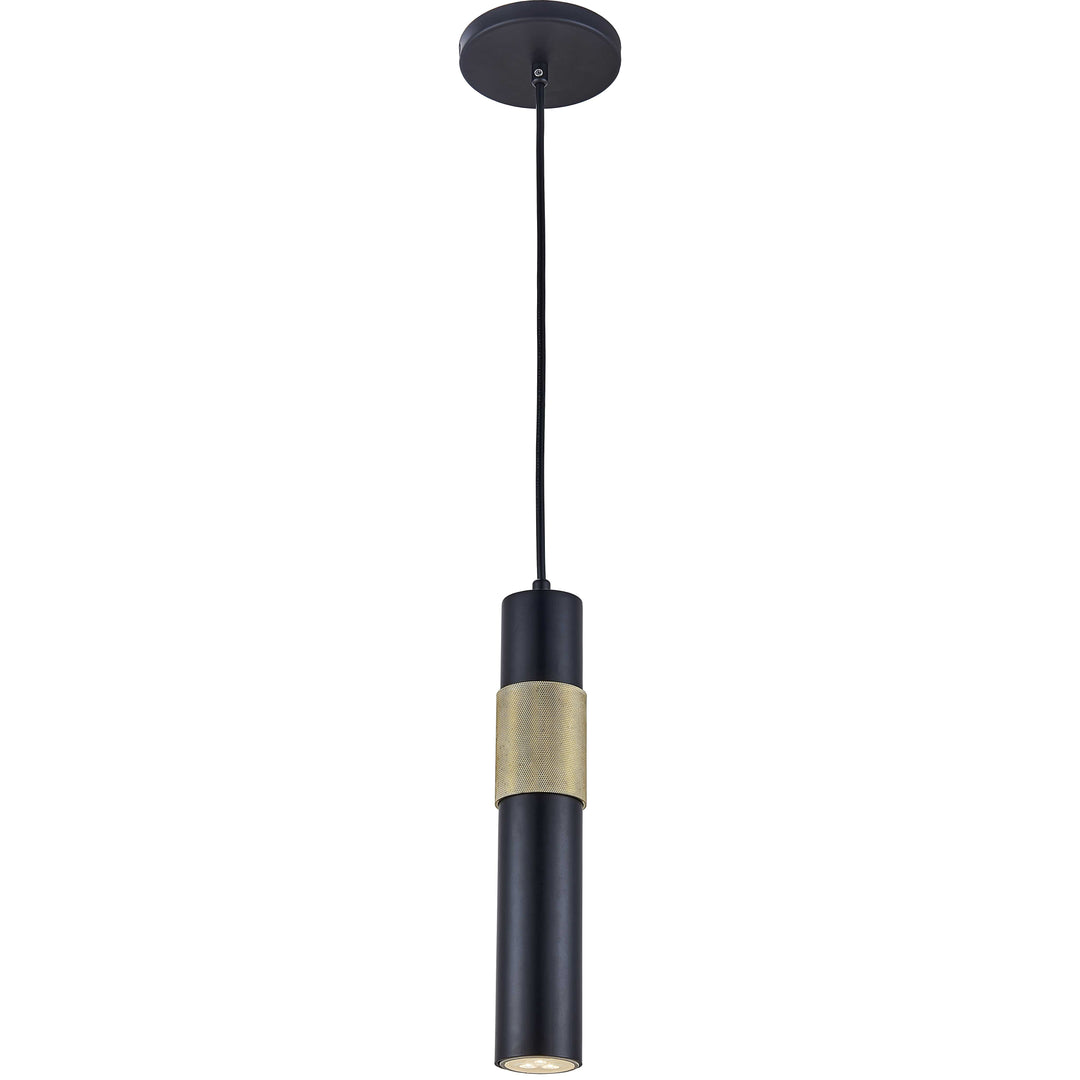 Passwell 1 Light Halogen Pendant in Matte Black & Aged Brass by Dainolite