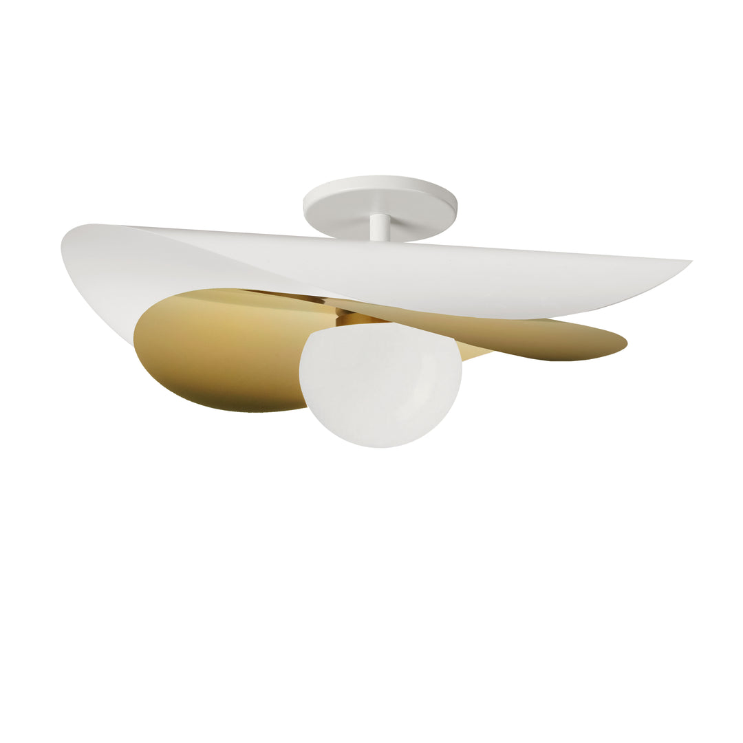 Paven 12W Semi-Flush Mount in Matte White & Aged Brass by Dainolite