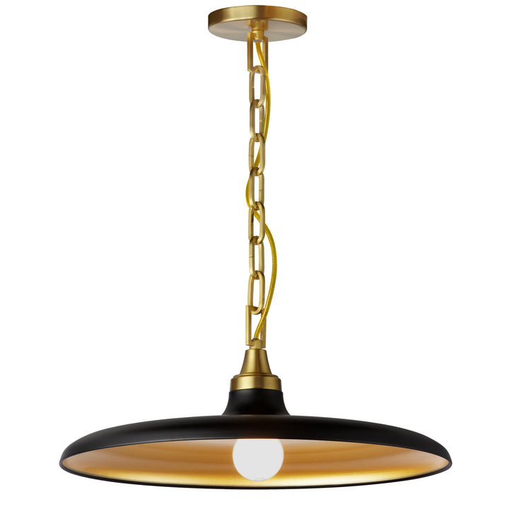 Quentin 1 Light Pendant in Matte Black & Aged Brass by Dainolite