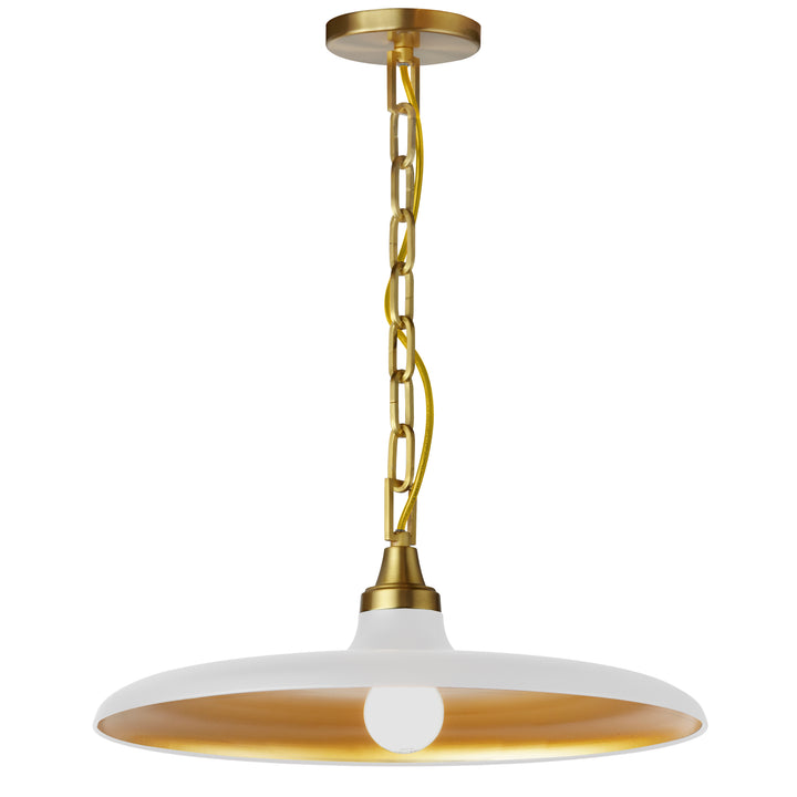 Quentin 1 Light Pendant in Matte White & Aged Brass by Dainolite