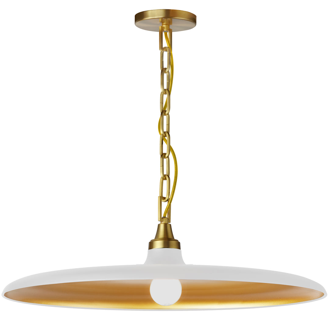 Quentin 1 Light Pendant (QTN-241P) in Matte White & Aged Brass by Dainolite