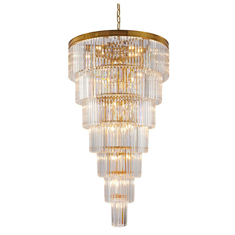 Seven Tier Frame Chandelier with Clear Hanging Crystals (RD14) in Brass by Bethel
