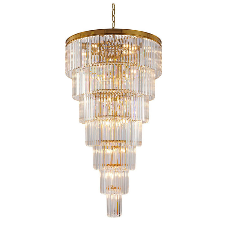 Seven Tier Frame Chandelier with Clear Hanging Crystals (RD14) in Brass by Bethel