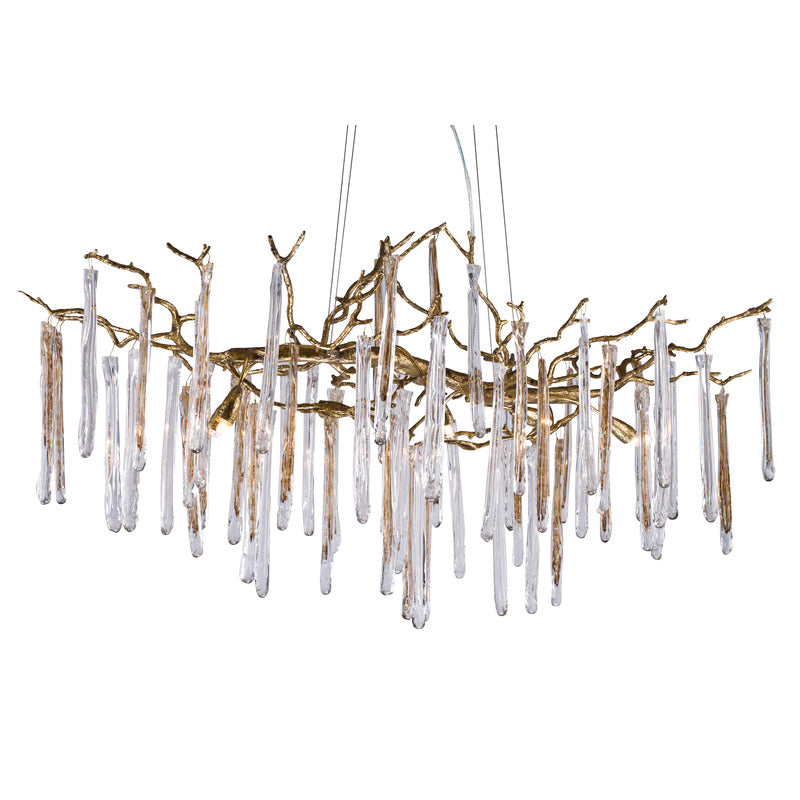 Solid Copper Branch Chandelier with Clear and Champagne Glass Drops by Bethel